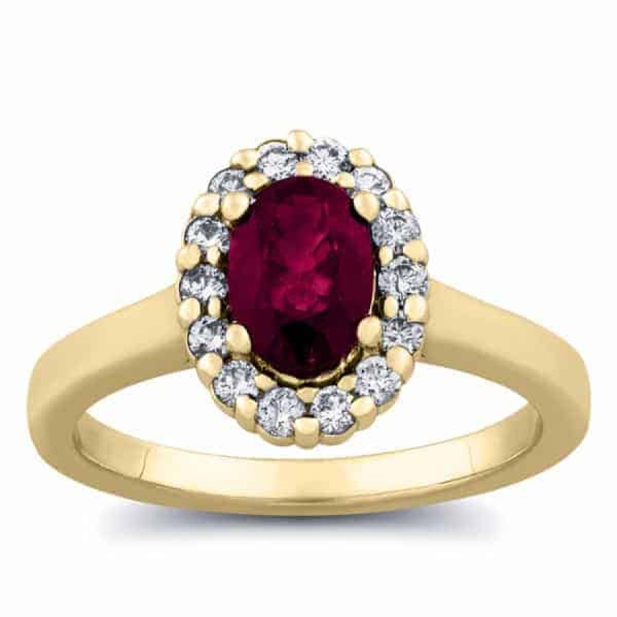 Gemstone Birthday Jewelry The Jewelry Exchange | 1Ct Diamond & Ruby Halo Ring