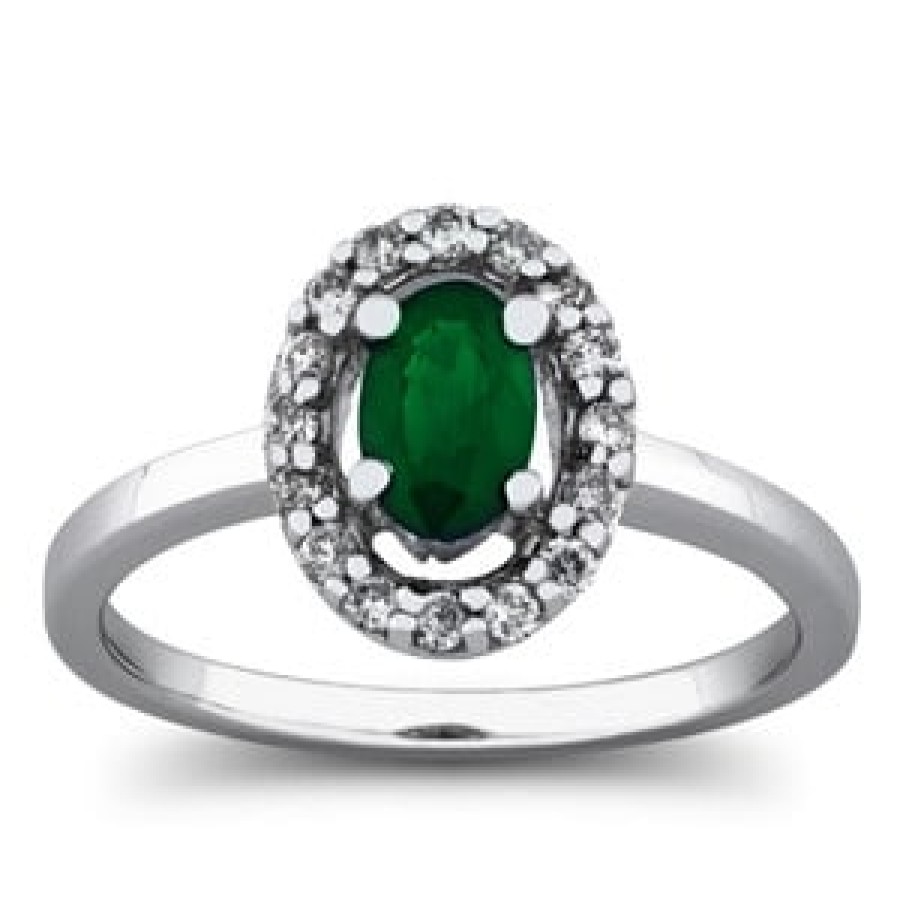 Gemstone Birthday Jewelry The Jewelry Exchange | 5/8Ct Diamond & Emerald Halo Ring