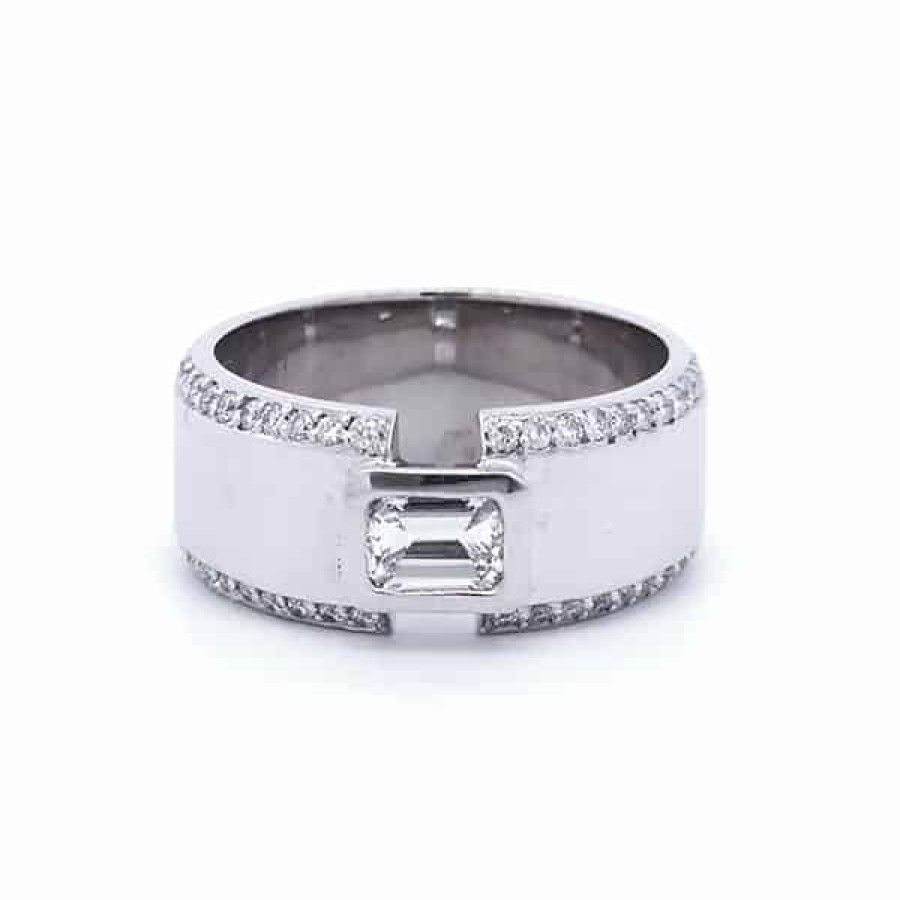 Diamond Bands The Jewelry Exchange | 1 1/2 Carat Designer Diamond Gents Ring In 14K White Gold