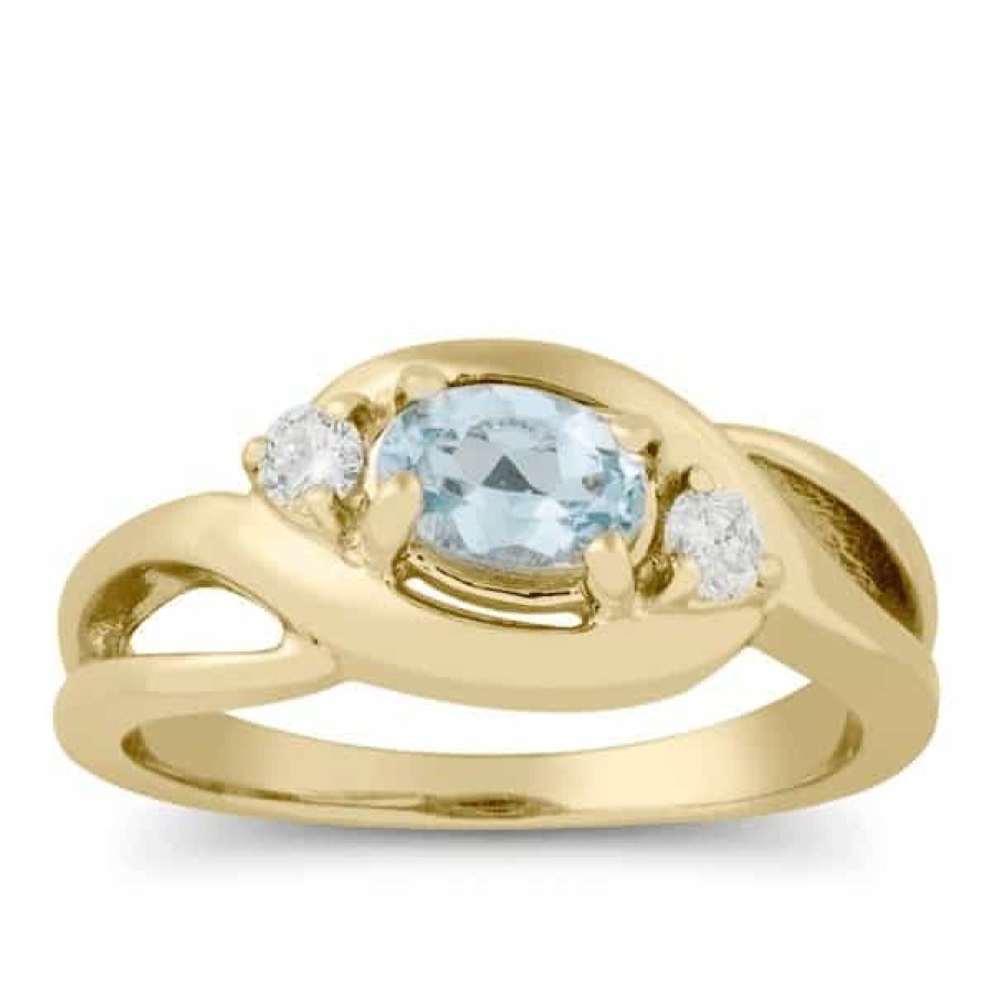 Gemstone Birthday Jewelry The Jewelry Exchange | 1/2 Carat Diamond - Aquamarine 3-Stone Ring In 10K Gold