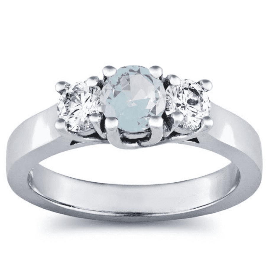 Gemstone Birthday Jewelry The Jewelry Exchange | 7/8 Carat Diamond - Aquamarine Three Stone Ring In 10K Gold