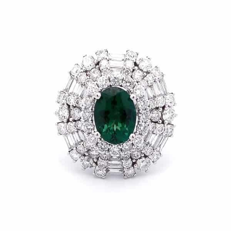 Gemstone Birthday Jewelry The Jewelry Exchange | Green Tourmaline 4 Carat Ring In 18K Gold White