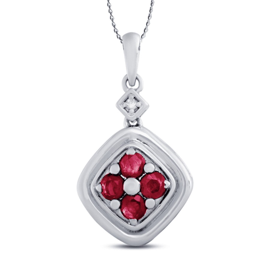 Gemstone Birthday Jewelry The Jewelry Exchange | 1/3 Cart Ruby - Diamond Pendant In Silver