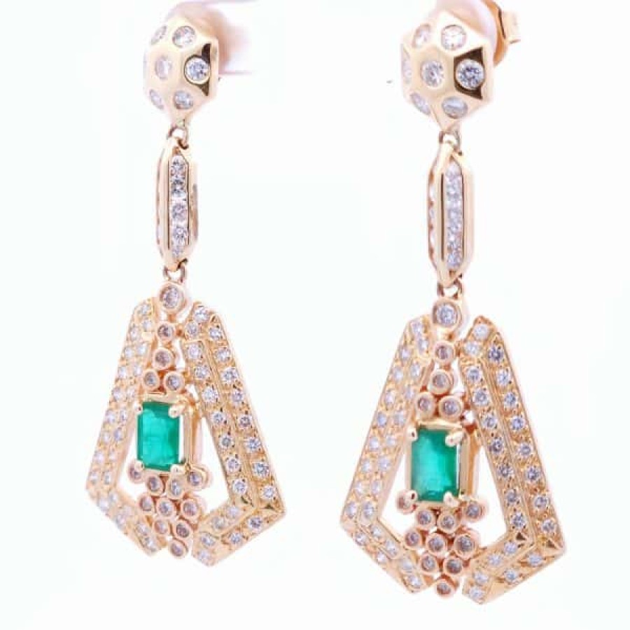 Gemstone Birthday Jewelry The Jewelry Exchange | 2 1/4 Carat Emerald Dangle Earrings In 14K Yellow Gold White