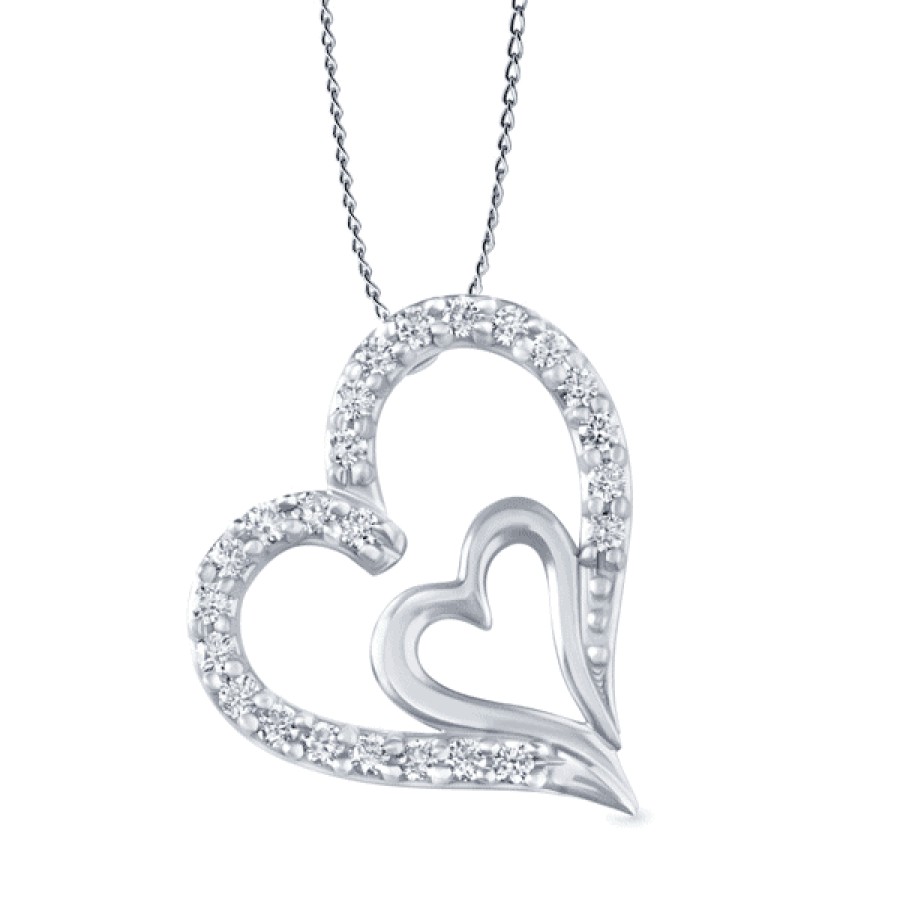 Necklaces And Gold Chains For Women The Jewelry Exchange | 1/4Ct Lab Grown Diamond Heart Pendant In Silver