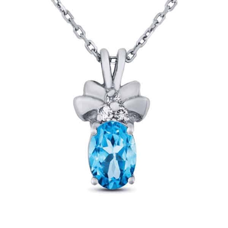 Gemstone Birthday Jewelry The Jewelry Exchange | 7/8Ct Diamond And Topaz Pendant In Silver