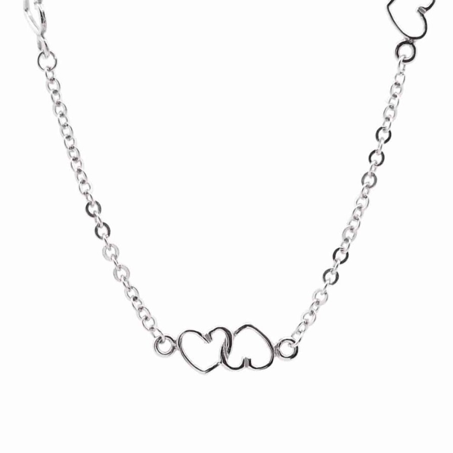 Gold Jewelry The Jewelry Exchange | 9" Heart Anklet In 14K Gold White