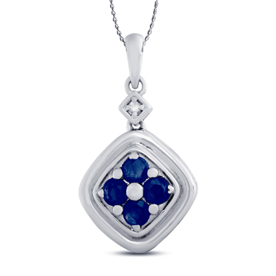 Gemstone Birthday Jewelry The Jewelry Exchange | 1/3 Carat Sapphire - Diamond Pendant In Silver