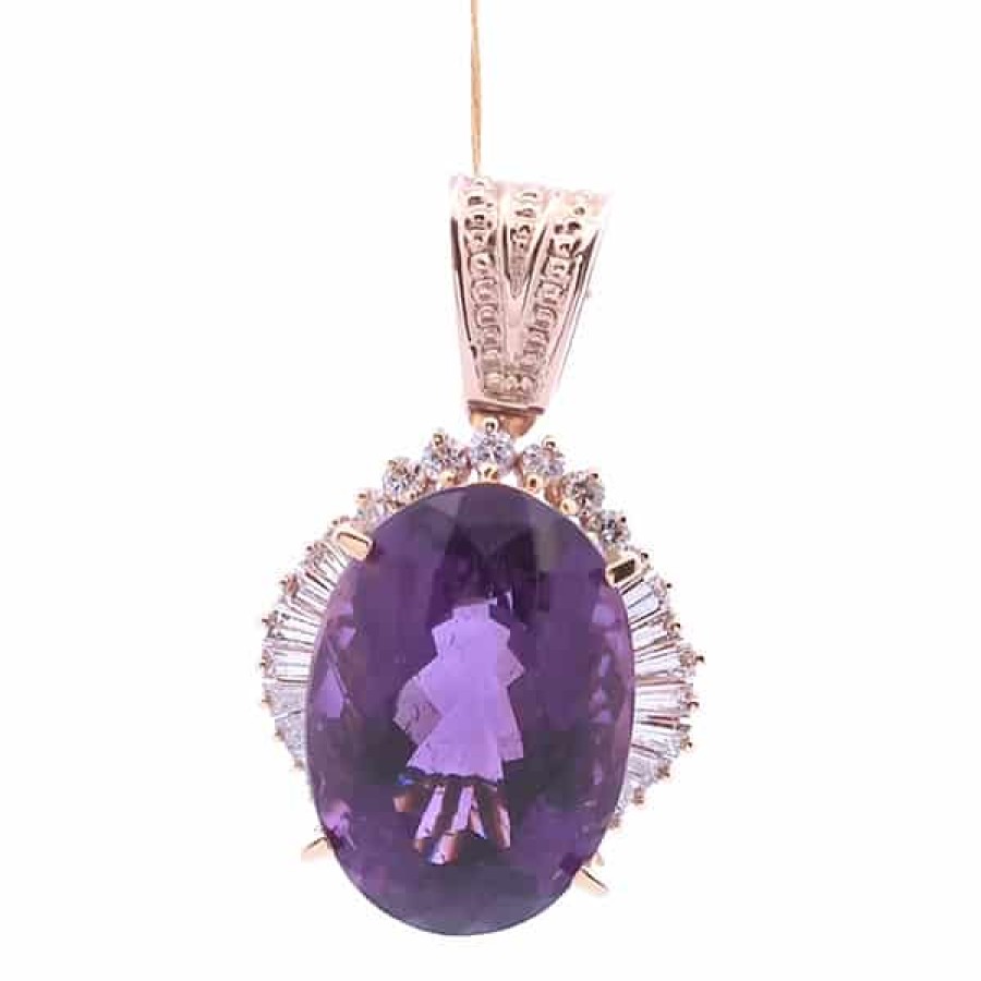 Gemstone Birthday Jewelry The Jewelry Exchange | 31 5/8 Carat Amethyst & Diamond Pendant In 14K Gold Yellow