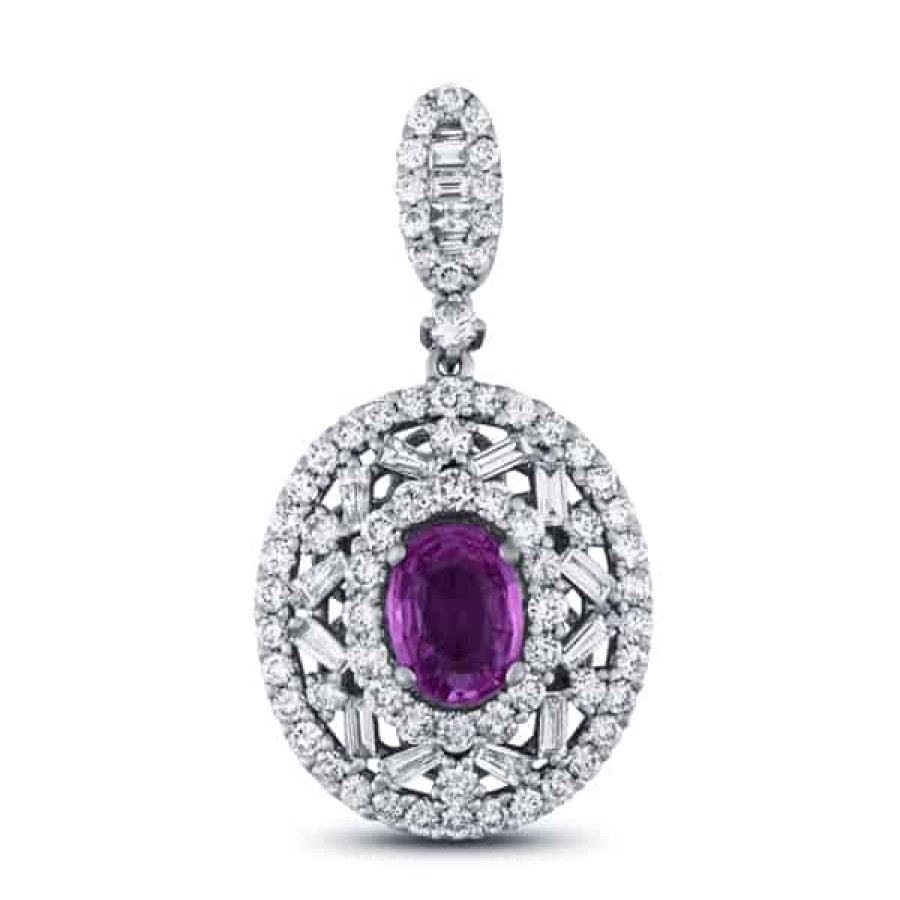 Gemstone Birthday Jewelry The Jewelry Exchange | Light 3 Carat Sapphire - Diamond Halo Pendant In 18K Gold