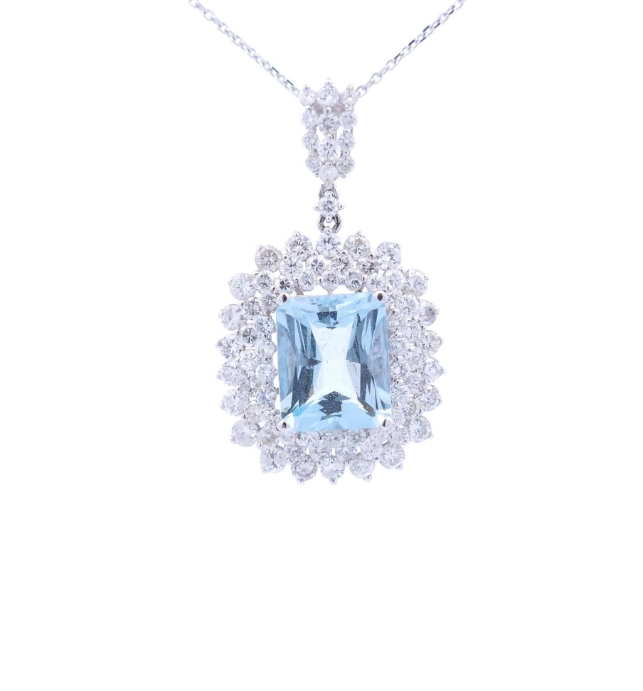 Gemstone Birthday Jewelry The Jewelry Exchange | 5 Carat Aquamarine Pendant In 18K Gold White