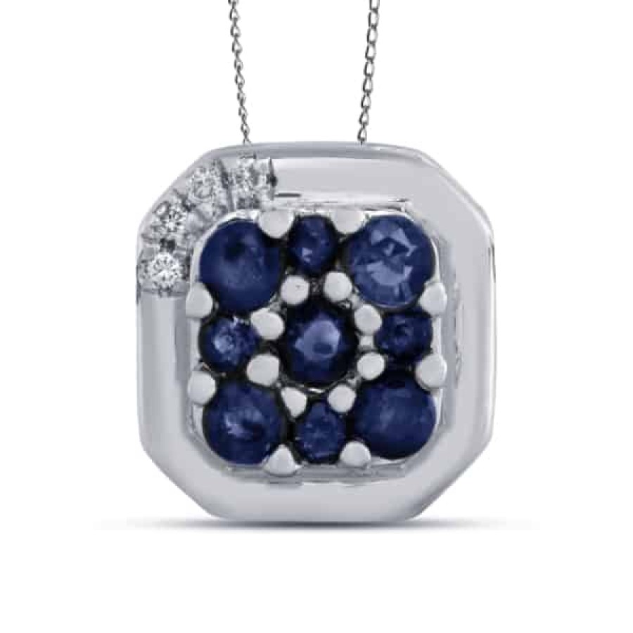 Gemstone Birthday Jewelry The Jewelry Exchange | 1/4 Carat Diamond - Sapphire Pendant In Silver