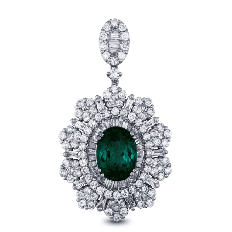 Necklaces And Gold Chains For Women The Jewelry Exchange | 7 3/8 Carat Tourmaline - Diamond Pendant In 18K Gold