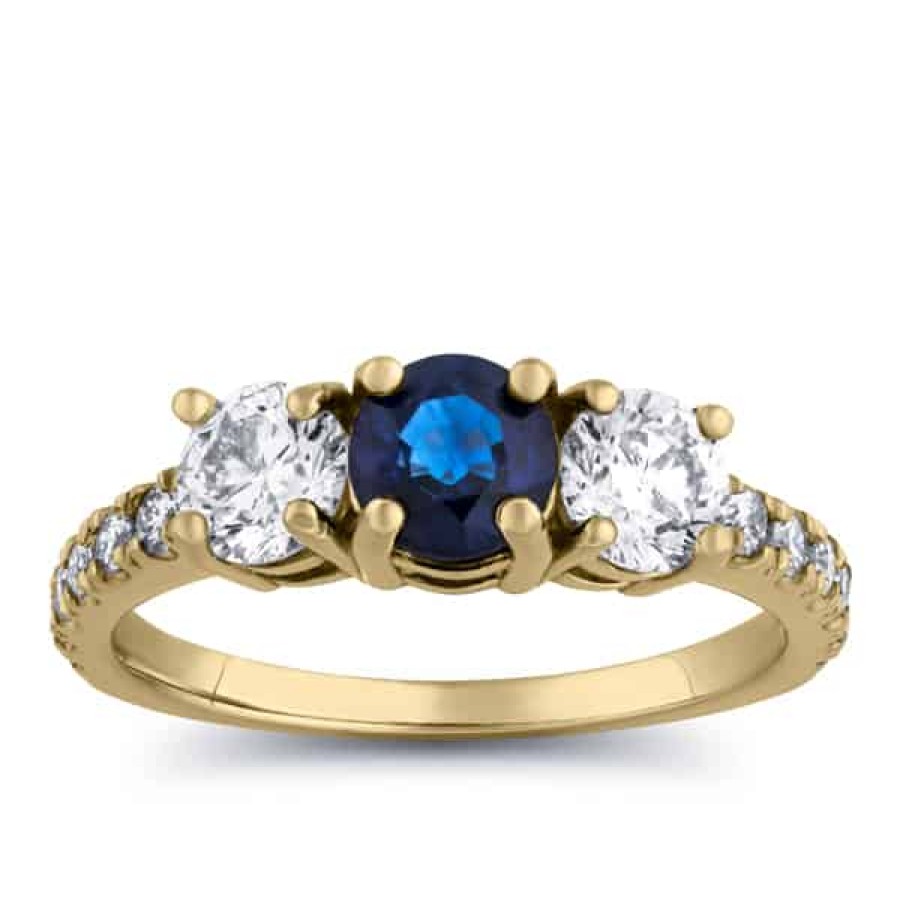 Gemstone Birthday Jewelry The Jewelry Exchange | 1 1/2Ct Diamond And Sapphire 3-Stone Ring