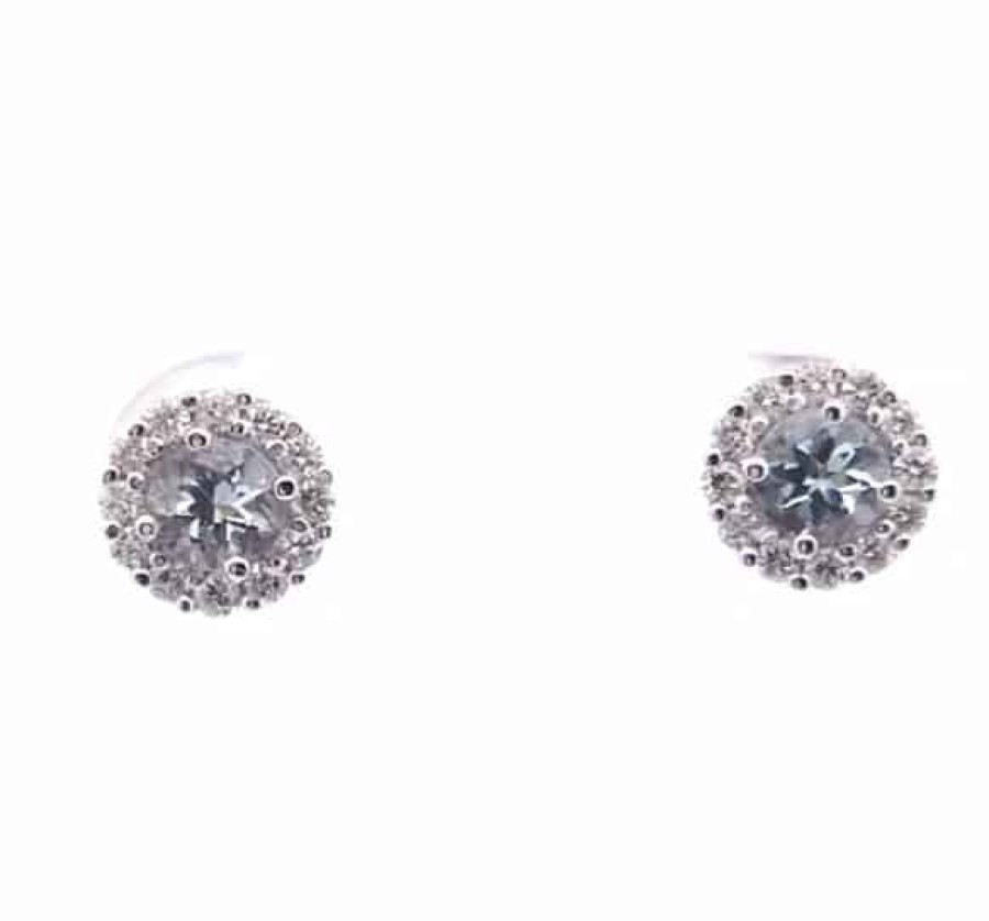 Gemstone Birthday Jewelry The Jewelry Exchange | Aquamarine & Diamond Halo Earrings