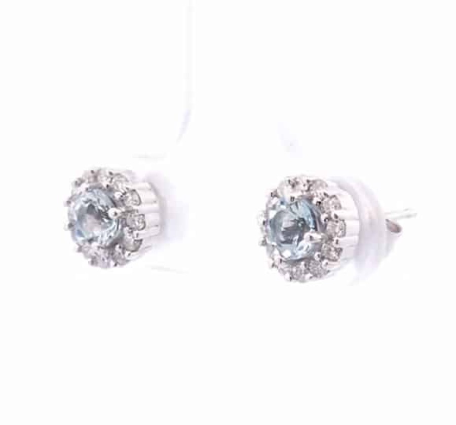 Gemstone Birthday Jewelry The Jewelry Exchange | Aquamarine & Diamond Halo Earrings