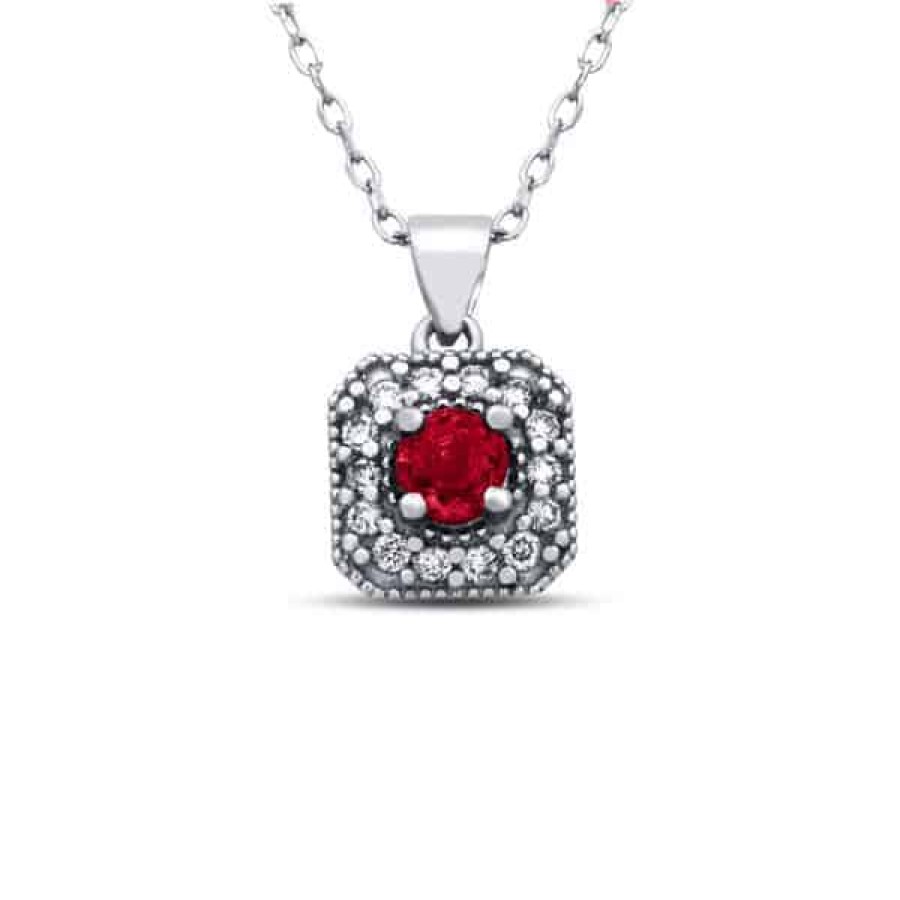 Gemstone Birthday Jewelry The Jewelry Exchange | 3/8 Carat Diamond & Ruby Halo Pendant In 14K Gold