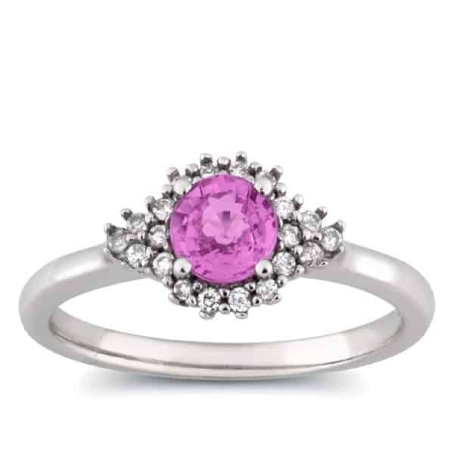 Gemstone Birthday Jewelry The Jewelry Exchange | 3/4 Carat Pink Sapphire - Diamond Halo Ring In 14K Gold