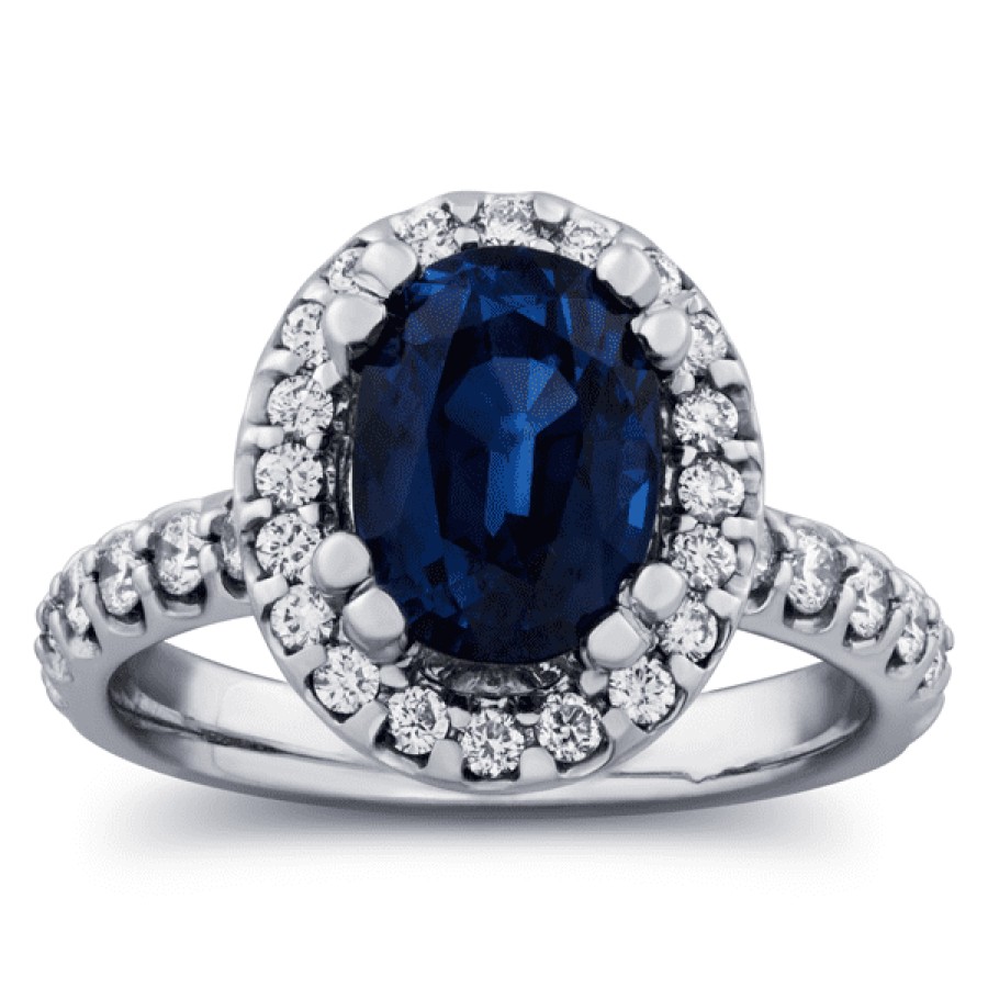 Gemstone Birthday Jewelry The Jewelry Exchange | 3 1/3 Carat Tanzanite - Diamond Halo Ring In 14K Gold