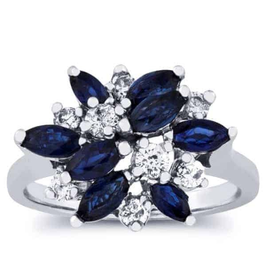 Gemstone Birthday Jewelry The Jewelry Exchange | 1 Ct Diamond Sapphire Cluster Fashion Ring