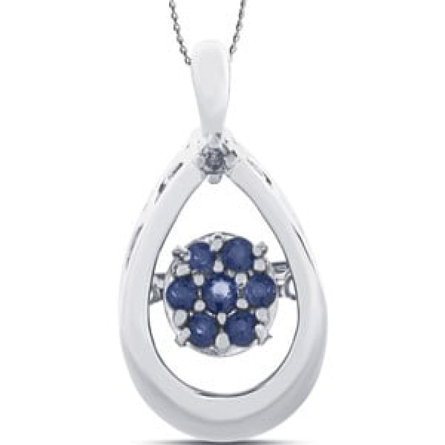 Gemstone Birthday Jewelry The Jewelry Exchange | 1/4 Carat Diamond - Sapphire In Motion Pendant In Silver