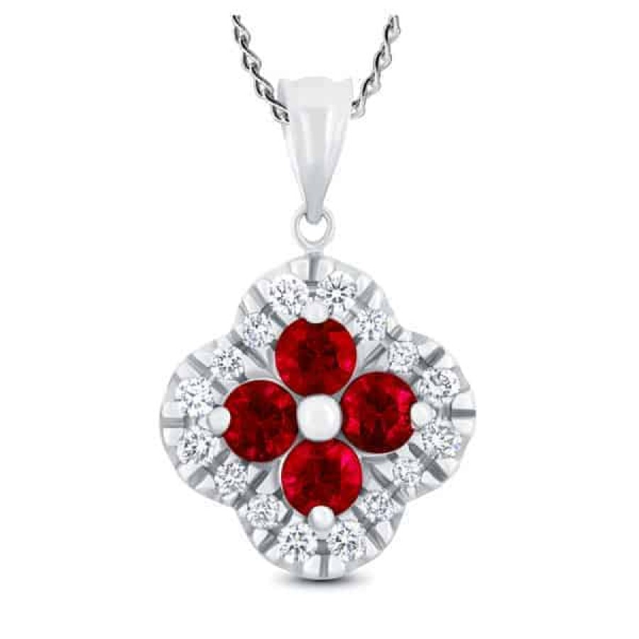 Gemstone Birthday Jewelry The Jewelry Exchange | 1/2Ct Diamond And Ruby Pendant In Silver