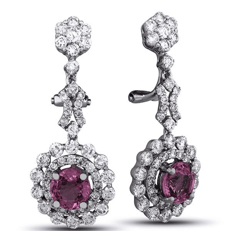 Gemstone Birthday Jewelry The Jewelry Exchange | Diamond - Pink Sapphire Dangle Earrings In 18K Gold