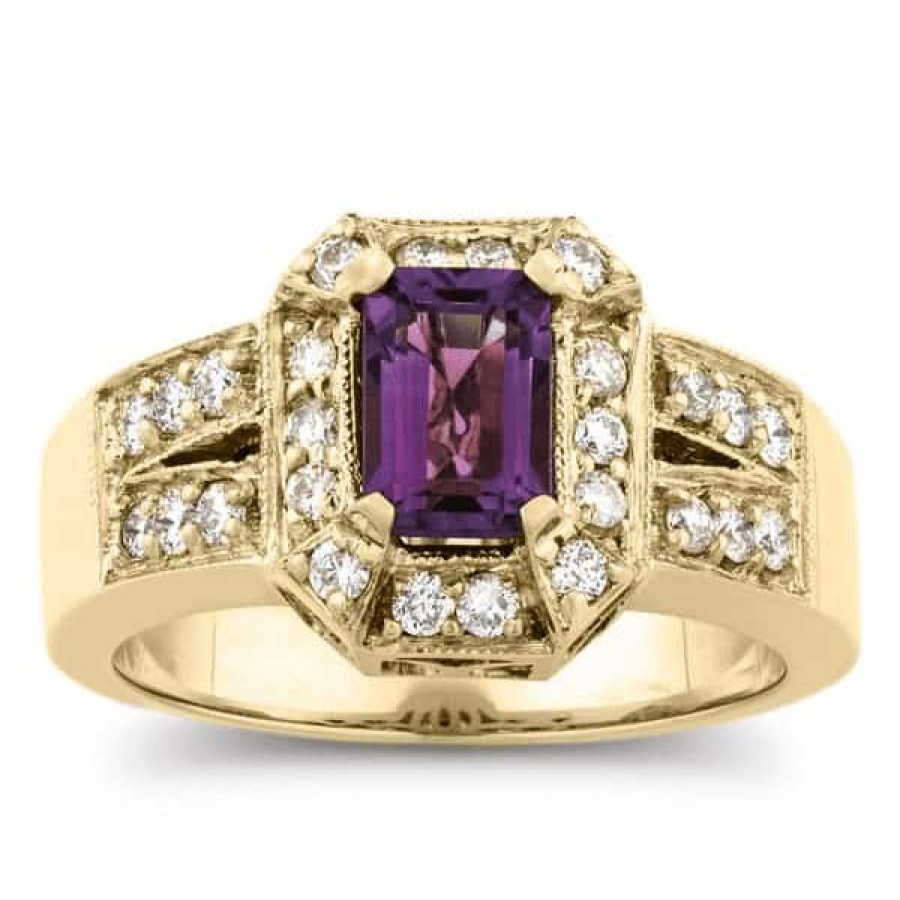 Gemstone Birthday Jewelry The Jewelry Exchange | 1 3/8 Carat Diamond - Amethyst Halo Ring In 14K Gold