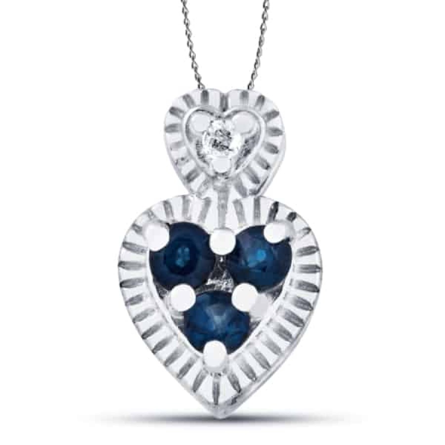 Gemstone Birthday Jewelry The Jewelry Exchange | 1/3Ct Diamond And Sapphire Heart Pendant In Silver