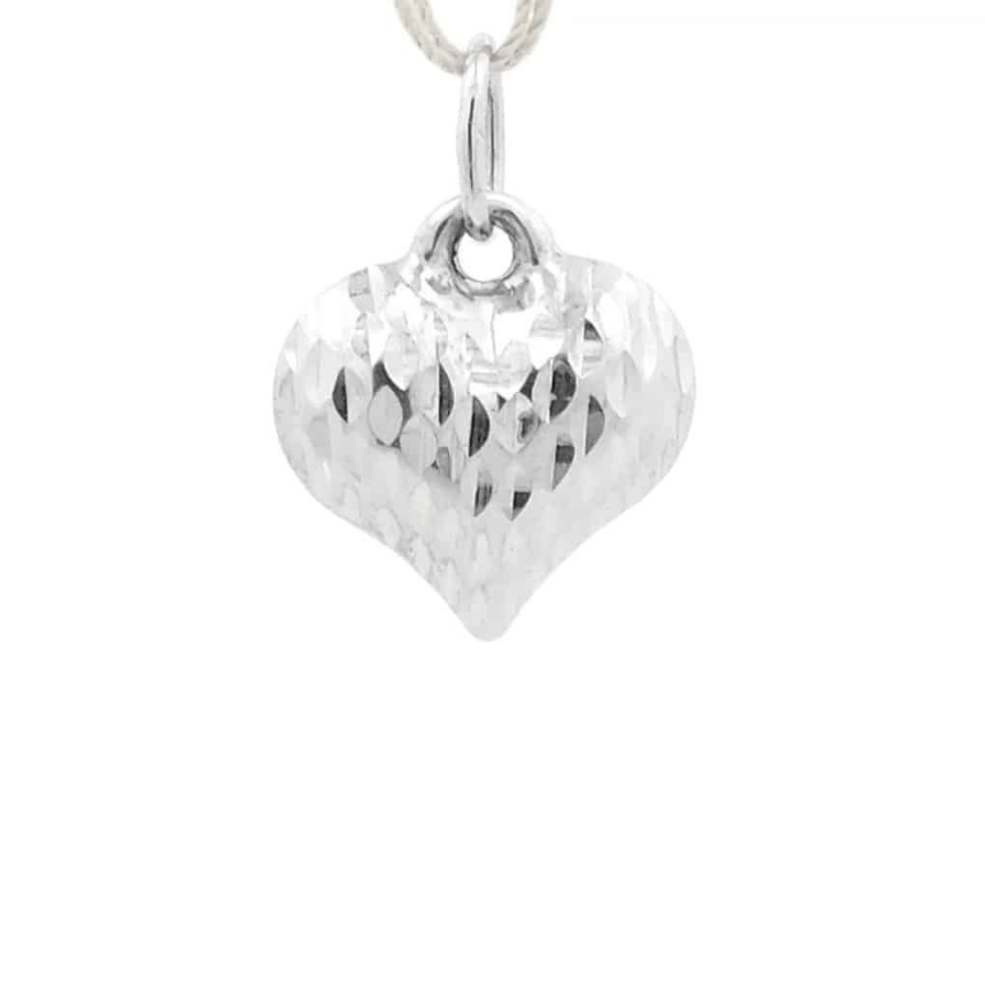 Gold Jewelry The Jewelry Exchange | Puffed Heart Charm In 14K White Gold