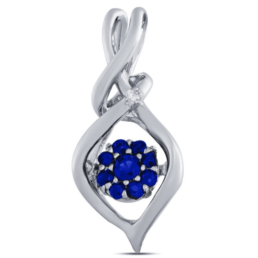 Gemstone Birthday Jewelry The Jewelry Exchange | 1/7 Carat Diamond - Sapphire In Motion Pendant In Silver