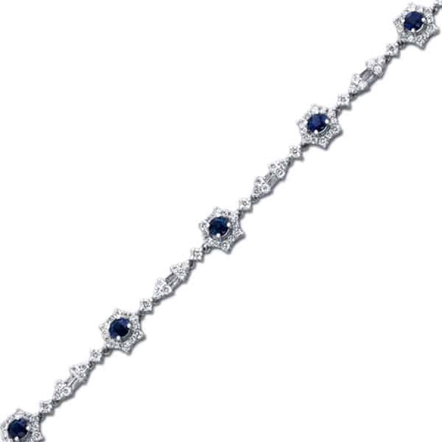 Gemstone Birthday Jewelry The Jewelry Exchange | Light 5 Carat Sapphire - Diamond Tennis Bracelet In 18K Gold