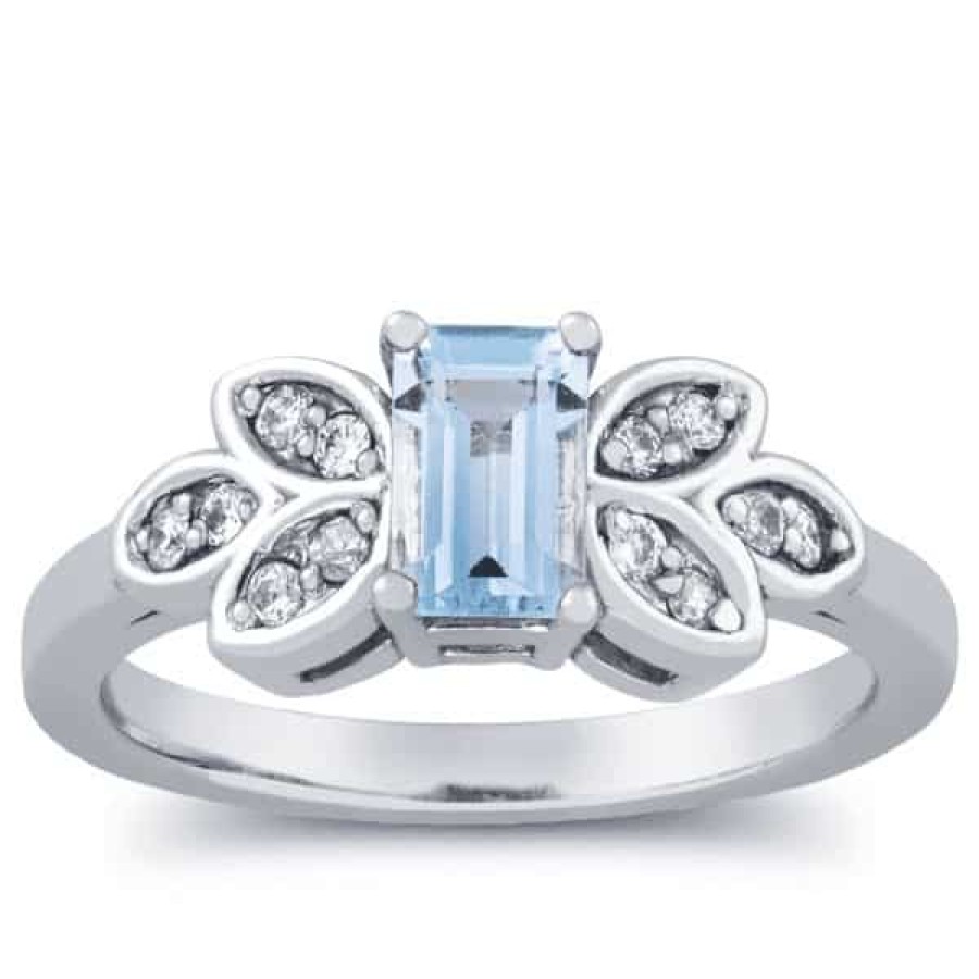 Gemstone Birthday Jewelry The Jewelry Exchange | 5/8 Carat Diamond - Aquamarine Fashion Ring In 10K Gold