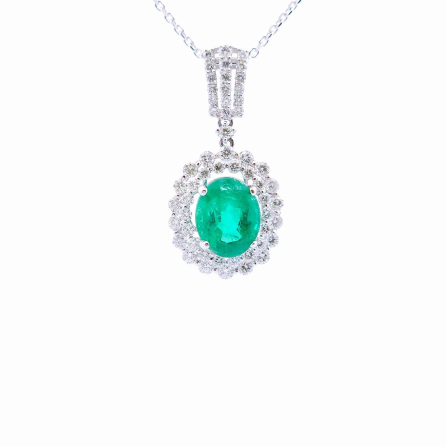 Gemstone Birthday Jewelry The Jewelry Exchange | 3 1/2 Carat Round Emerald Pendant In 18K Gold White