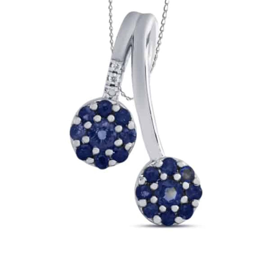 Necklaces And Gold Chains For Women The Jewelry Exchange | 7/8 Carat Diamond - Sapphire Cluster Pendant In Silver