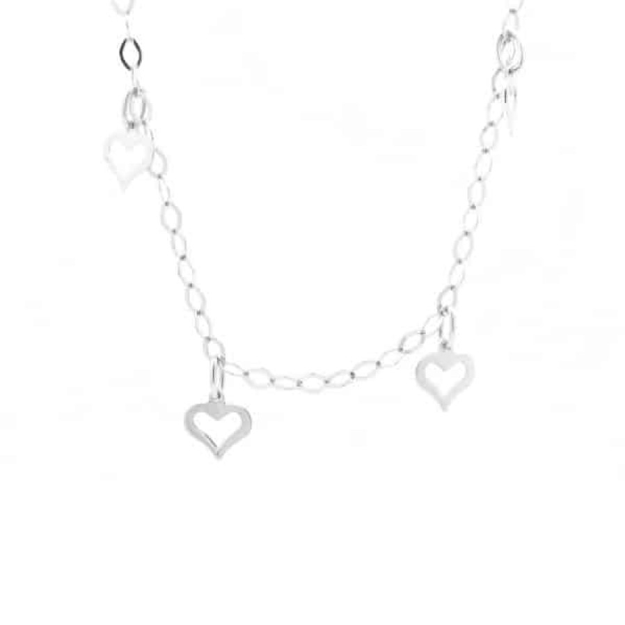 Gold Jewelry The Jewelry Exchange | 9" Heart Anklet In 14K Gold White