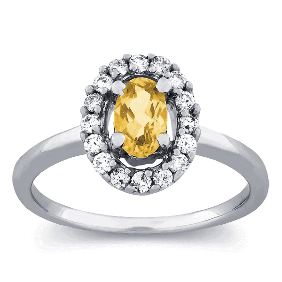 Gemstone Birthday Jewelry The Jewelry Exchange | 5/8 Carat Diamond & Citrine Halo Ring In 10K Gold