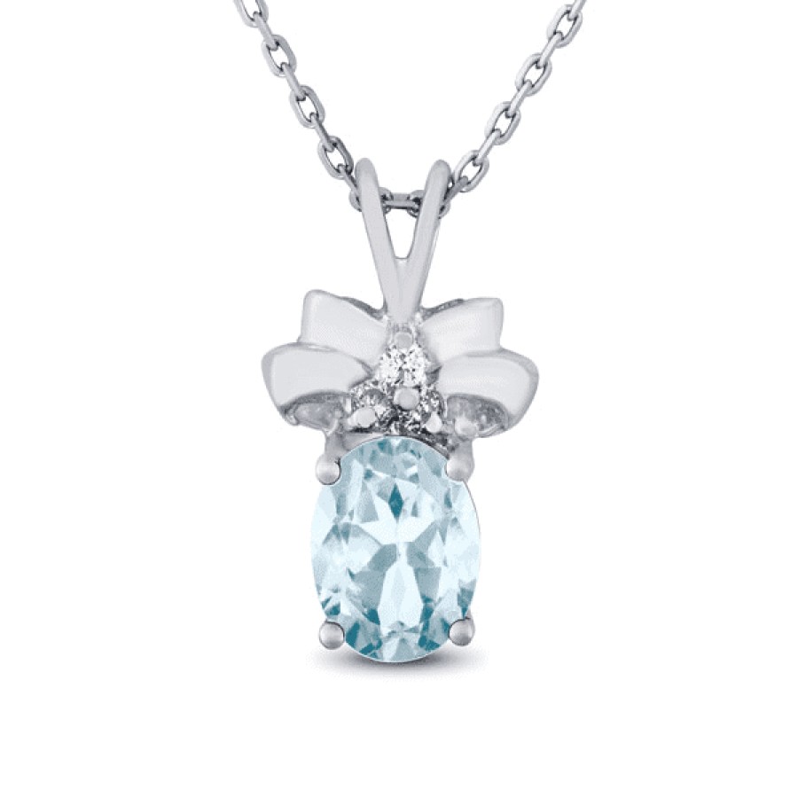 Gemstone Birthday Jewelry The Jewelry Exchange | 1 1/10Ct Diamond And Aquamarine Pendant In Silver