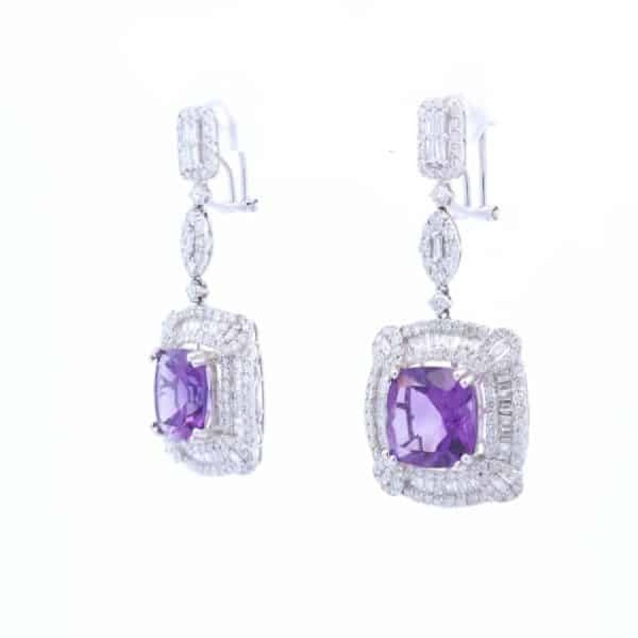 Gemstone Birthday Jewelry The Jewelry Exchange | 10 1/4 Carat Amethyst Dangle Earrings In 18K Gold White