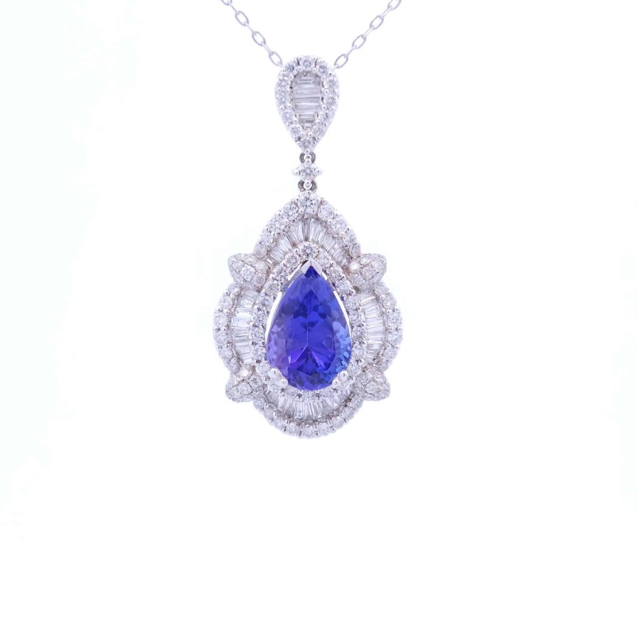 Gemstone Birthday Jewelry The Jewelry Exchange | 3 3/4 Carat Tanzanite Pendant In 18K White Gold Yellow