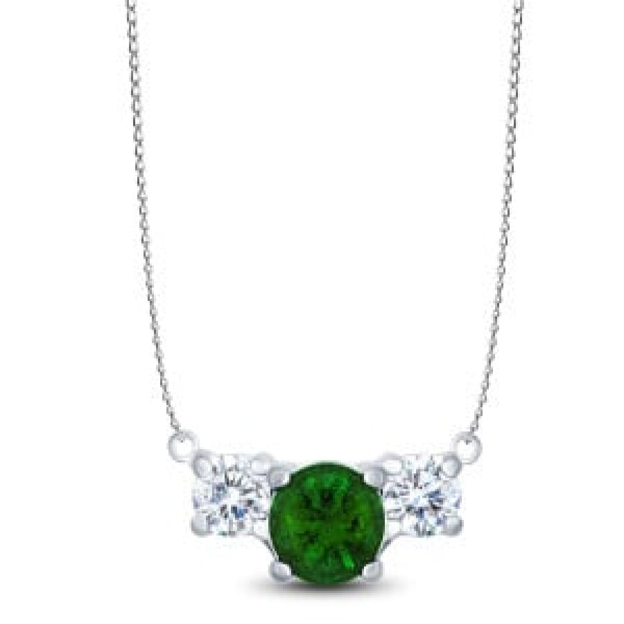 Gemstone Birthday Jewelry The Jewelry Exchange | 1/3Ct Diamond And Emerald Necklace In Silver