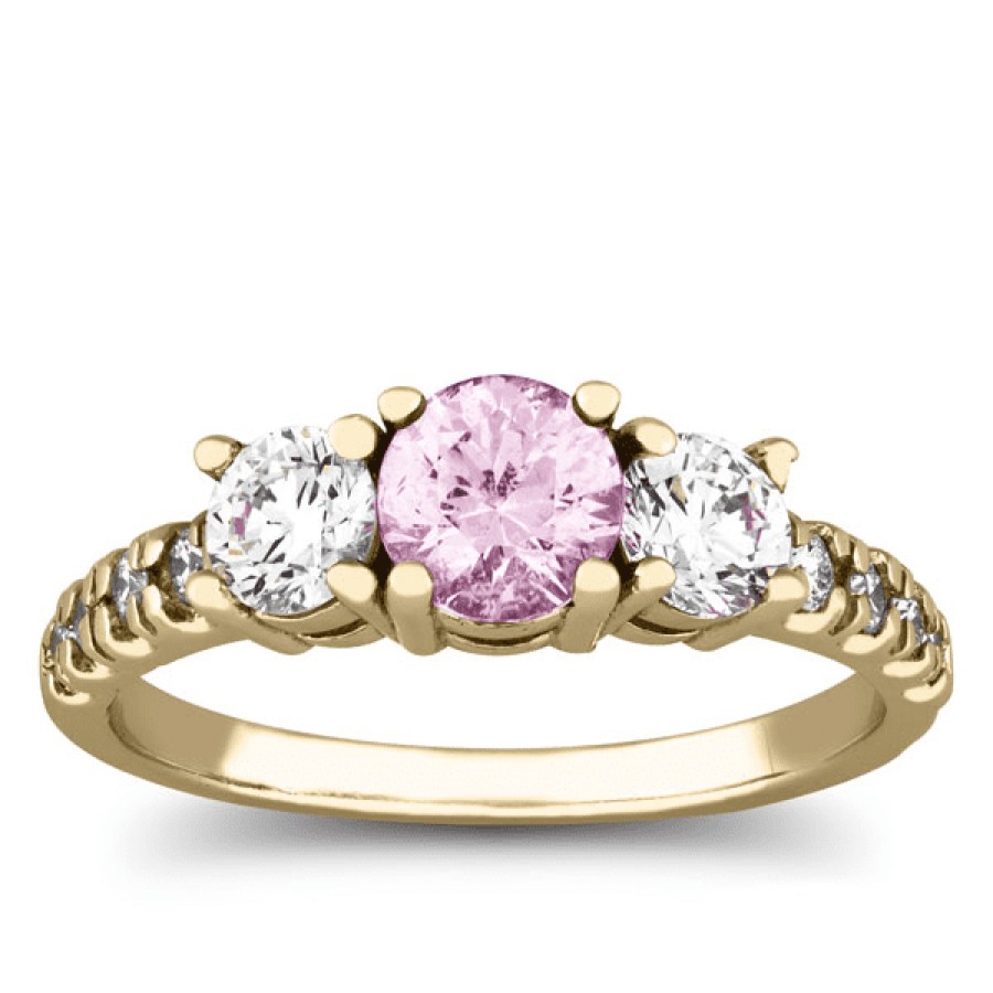 Gemstone Birthday Jewelry The Jewelry Exchange | 1Ct Diamond And Pink Sapphire 3-Stone Ring