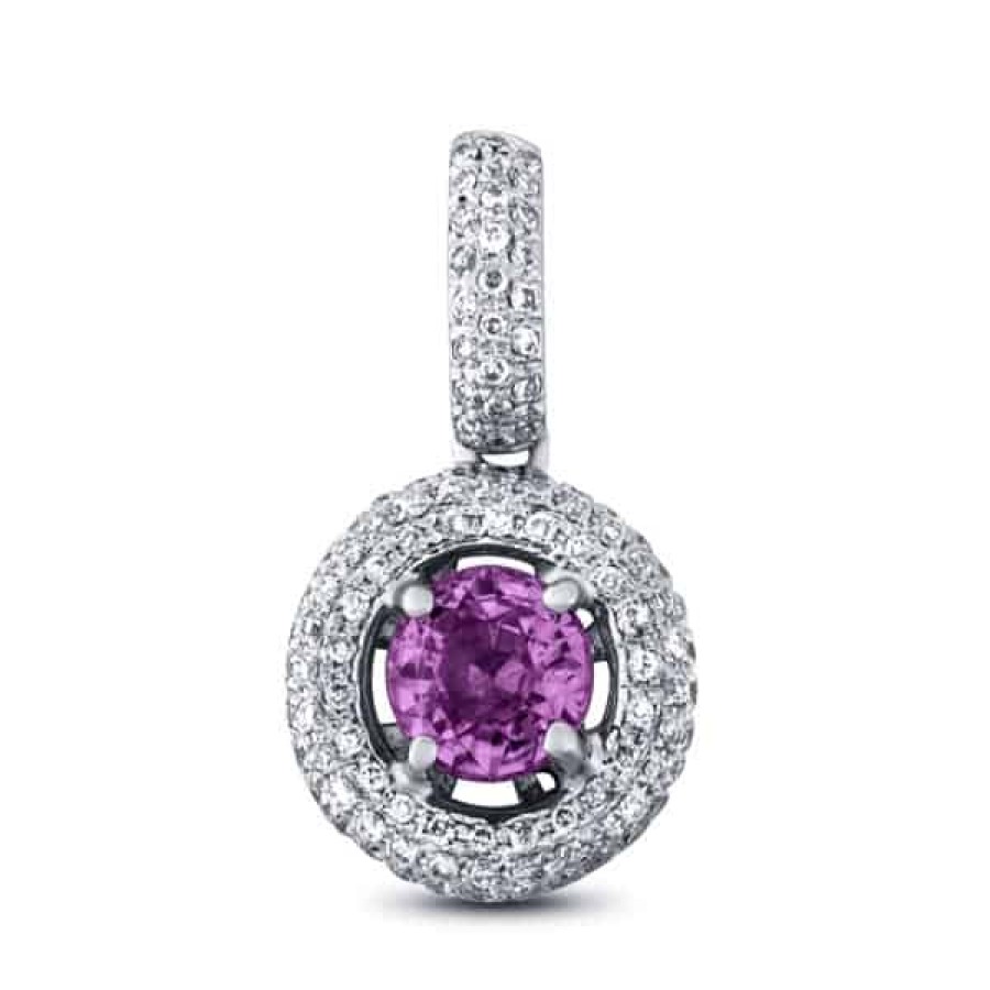 Gemstone Birthday Jewelry The Jewelry Exchange | 1 Carat Pink Sapphire - Diamond Halo Pendant In 14K Gold