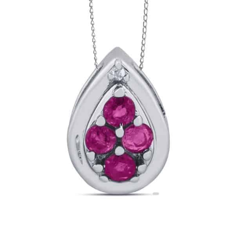 Gemstone Birthday Jewelry The Jewelry Exchange | 1/4 Carat Ruby - Diamond Tear Drop Pendant In Silver