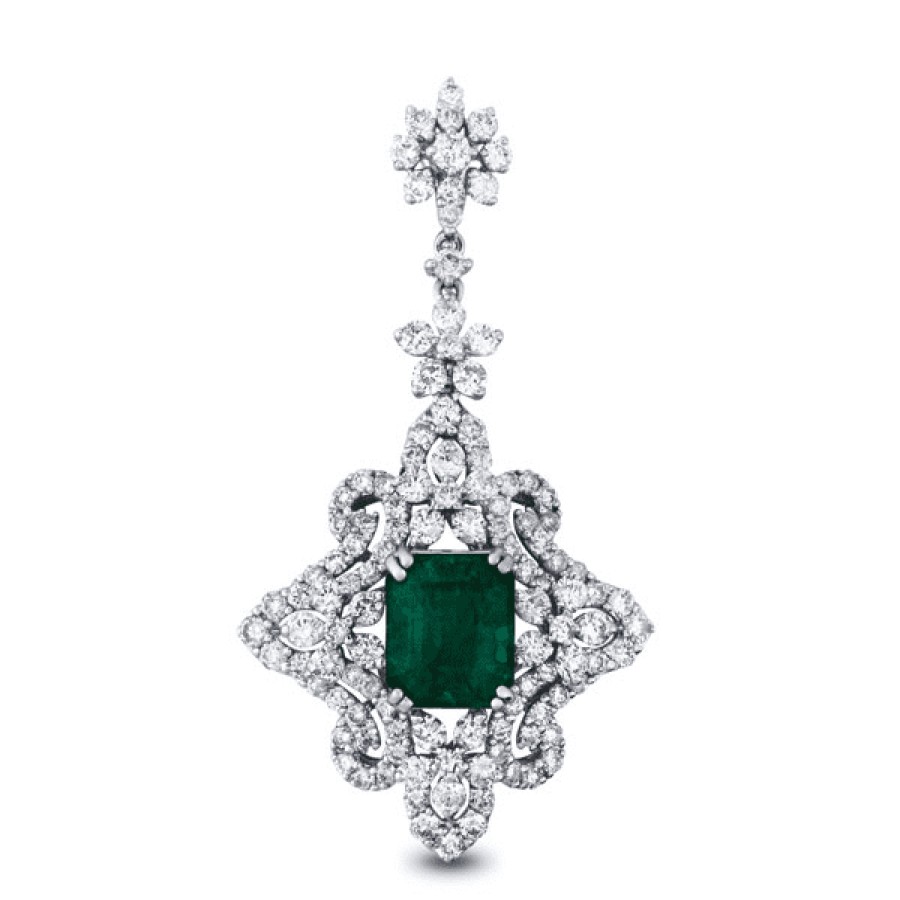 Necklaces And Gold Chains For Women The Jewelry Exchange | 5 7/8 Carat Emerald - Diamond Pendant In 18K Gold