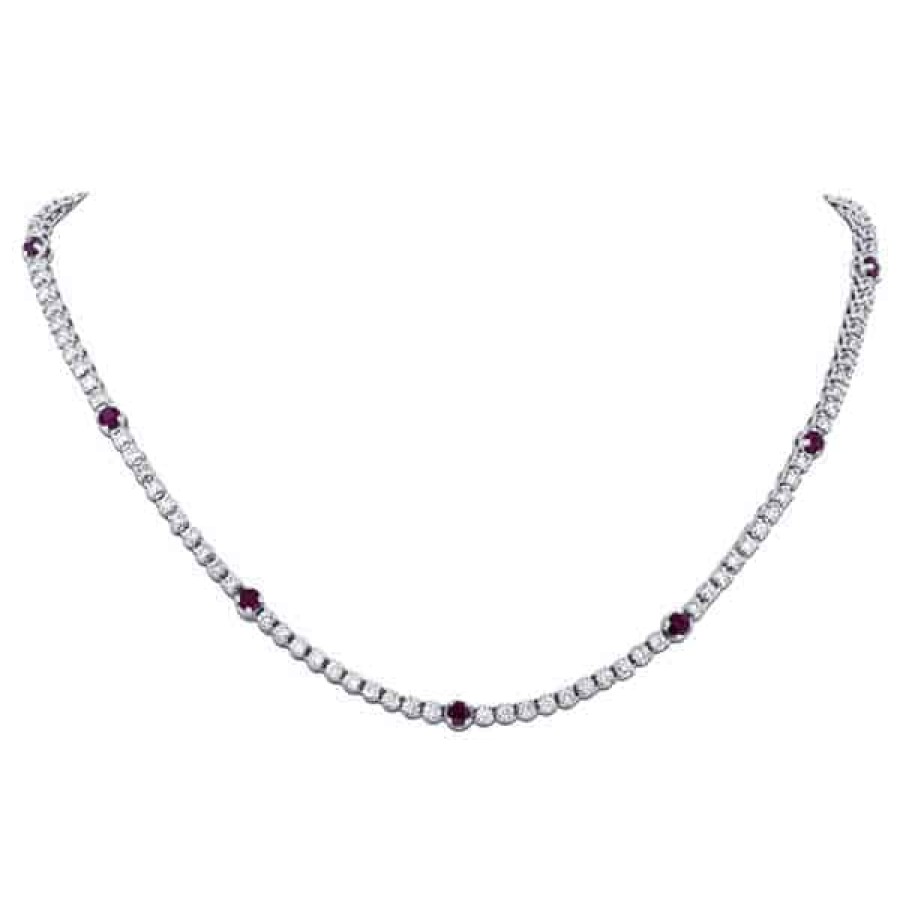 Gemstone Birthday Jewelry The Jewelry Exchange | 7 1/2 Carat Diamond - Ruby Necklace In 14K Gold