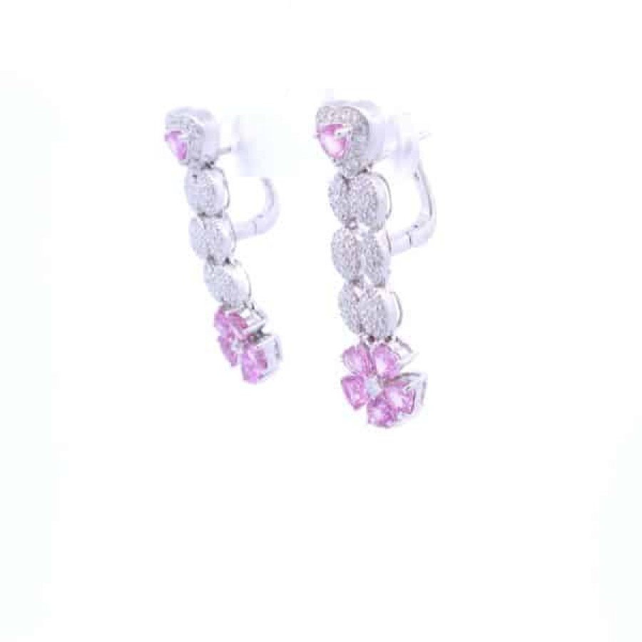 Gemstone Birthday Jewelry The Jewelry Exchange | Designer Pink Sapphire Earrings In 18K Gold White