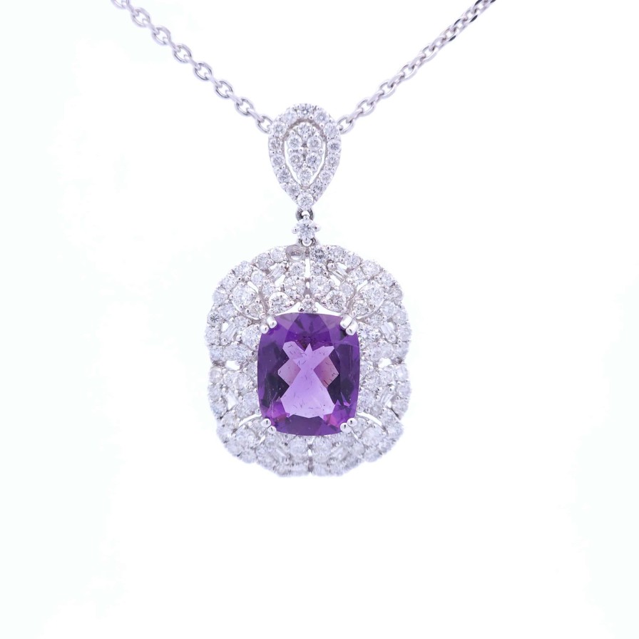 Gemstone Birthday Jewelry The Jewelry Exchange | 4 1/4 Carat Amethyst Pendant In 18K Gold White