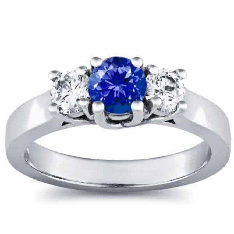 Gemstone Birthday Jewelry The Jewelry Exchange | 1 1/2Ct Diamond And Sapphire 3-Stone Ring