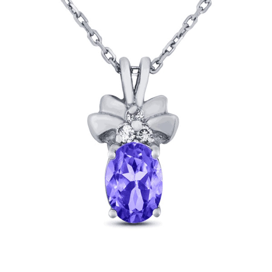 Gemstone Birthday Jewelry The Jewelry Exchange | 7/8Ct Diamond And Tanzanite Pendant In Silver